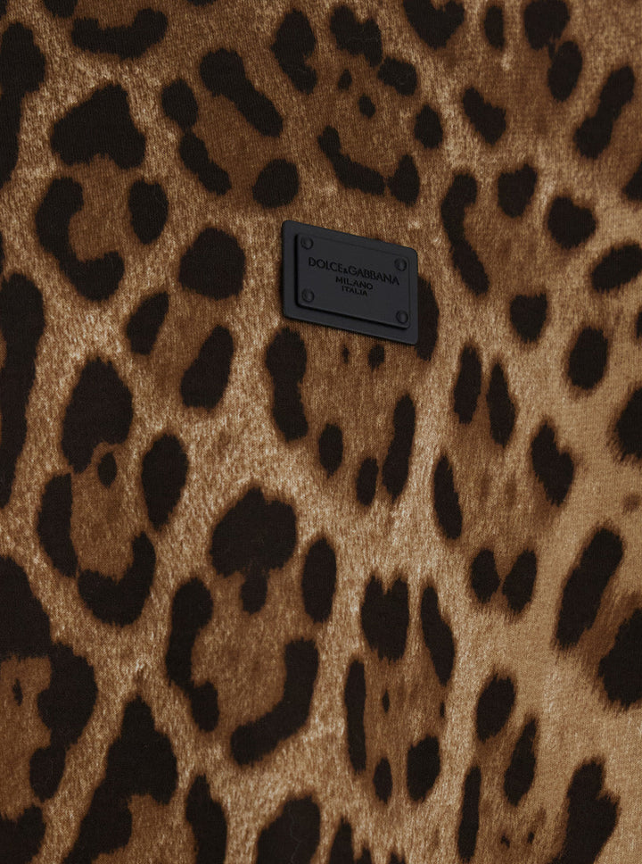 Dolce & Gabbana Men Brown T-Shirt With All-Over Leopard Motif In Cotton Man