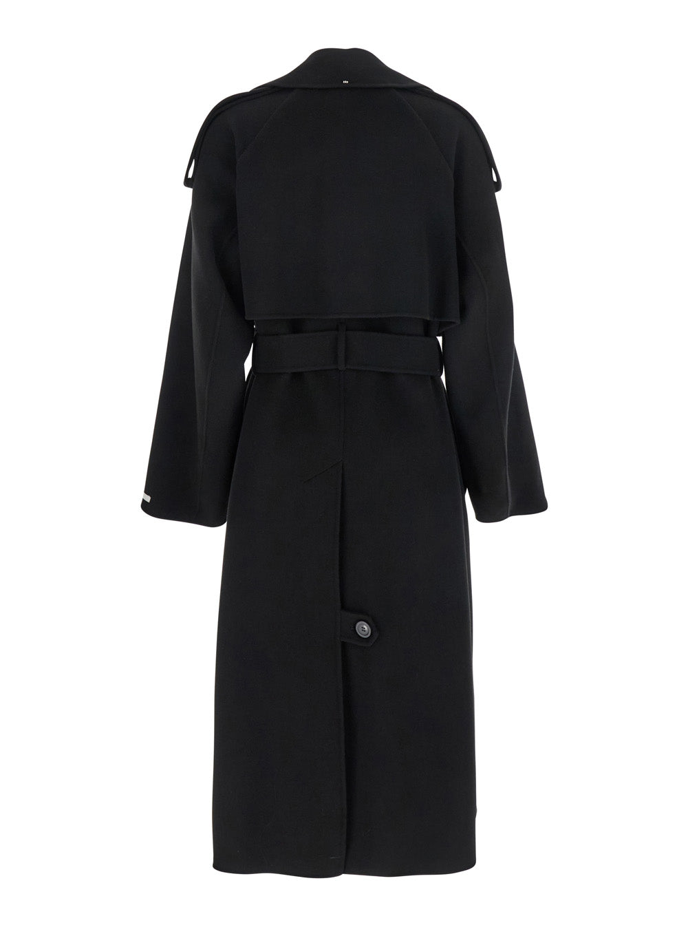 Sportmax Women 'Fiore' Black Double-Breasted Coat With Wide Notched Revers And Belt Closure In Wool Woman