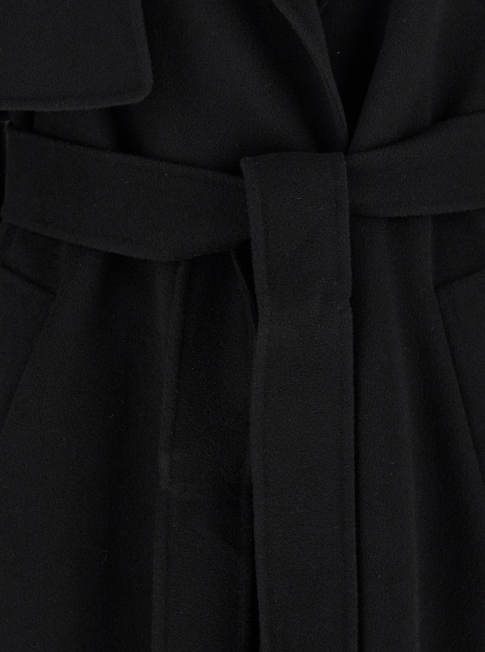 Sportmax Women 'Fiore' Black Double-Breasted Coat With Wide Notched Revers And Belt Closure In Wool Woman