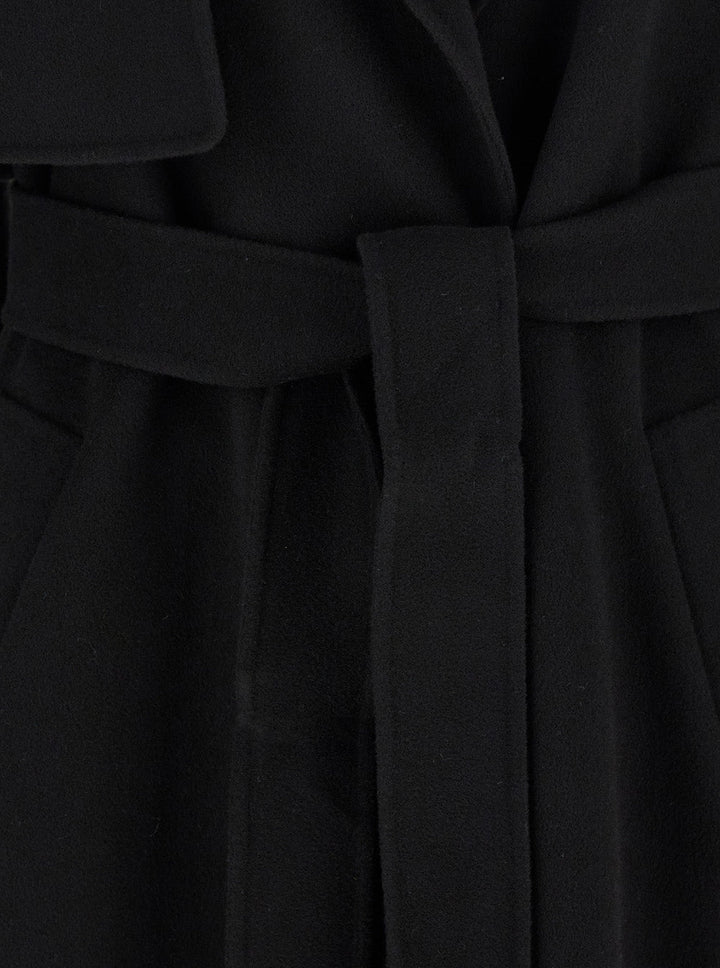 Sportmax Women 'Fiore' Black Double-Breasted Coat With Wide Notched Revers And Belt Closure In Wool Woman