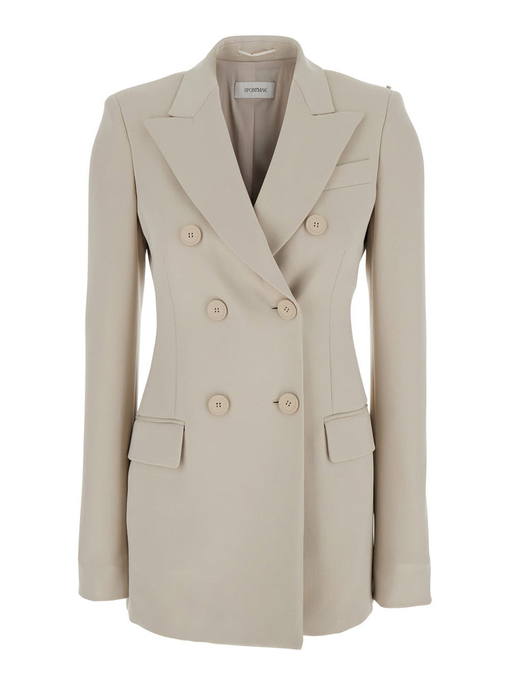 Sportmax Women 'Frizzo' Beige Double-Breasted Jacket With Peak Revers In Tech Fabric Stretch Woman
