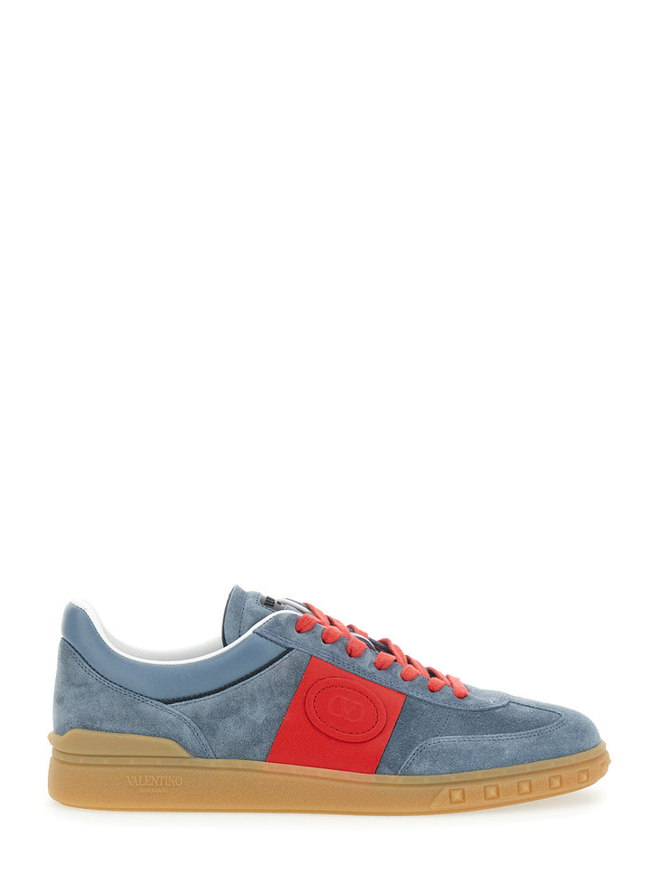Valentino Garavani Men 'Upvillage' Grey Low Top Sneakers With Screen Printed Logo In Leather Man