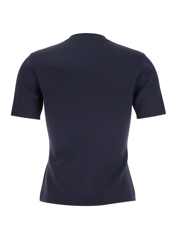 Max Mara Women Blue Crewneck T-Shirt With Tonal Logo Lettering On The Front In Viscose Blend Woman