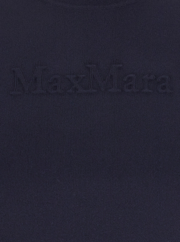 Max Mara Women Blue Crewneck T-Shirt With Tonal Logo Lettering On The Front In Viscose Blend Woman