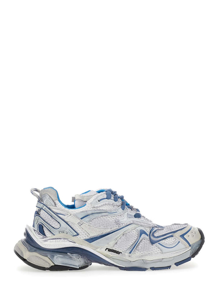 Balenciaga Men 'Runner 2.0' Light Blue Low Top Sneakers With Runner Logo In Tech Fabric Man