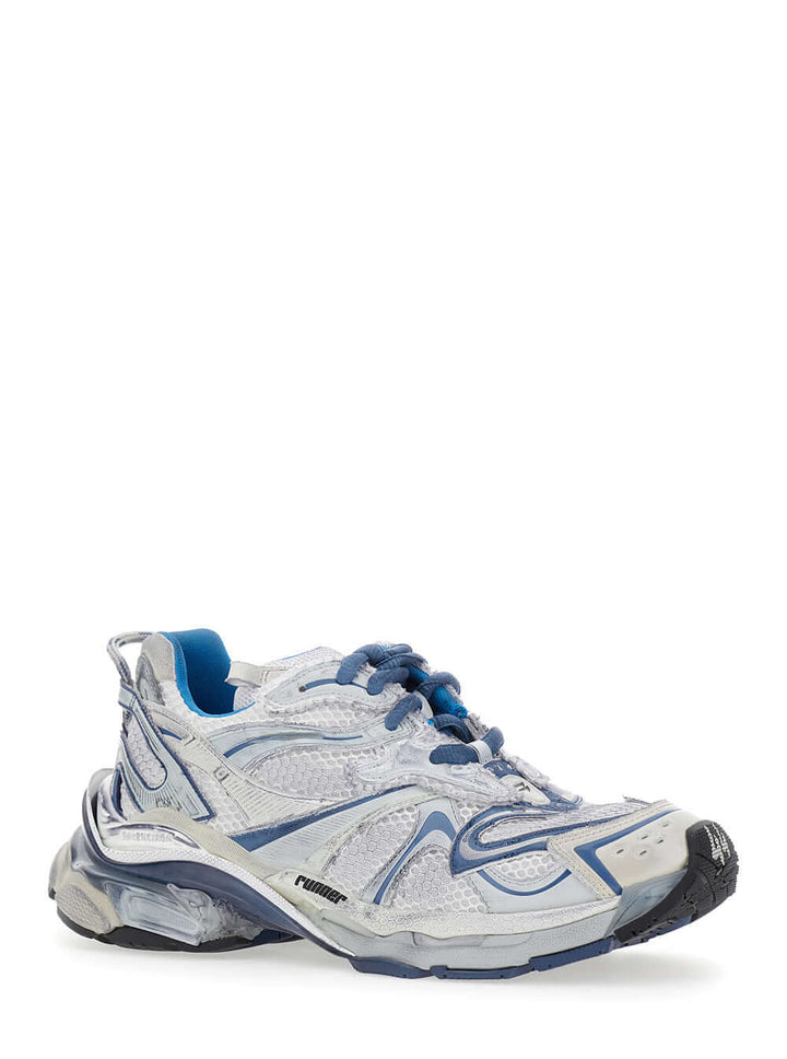 Balenciaga Men 'Runner 2.0' Light Blue Low Top Sneakers With Runner Logo In Tech Fabric Man