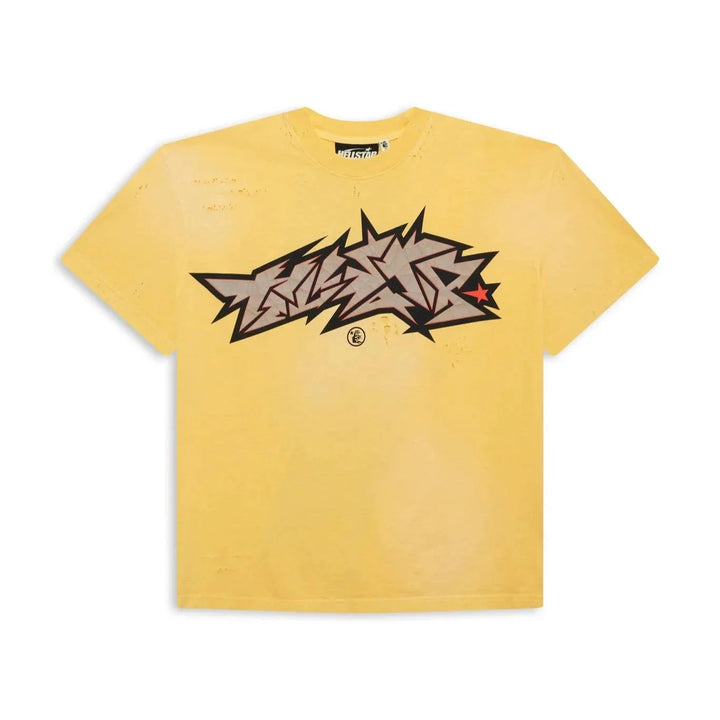 Hellstar Yellow Crack Print T-Shirt