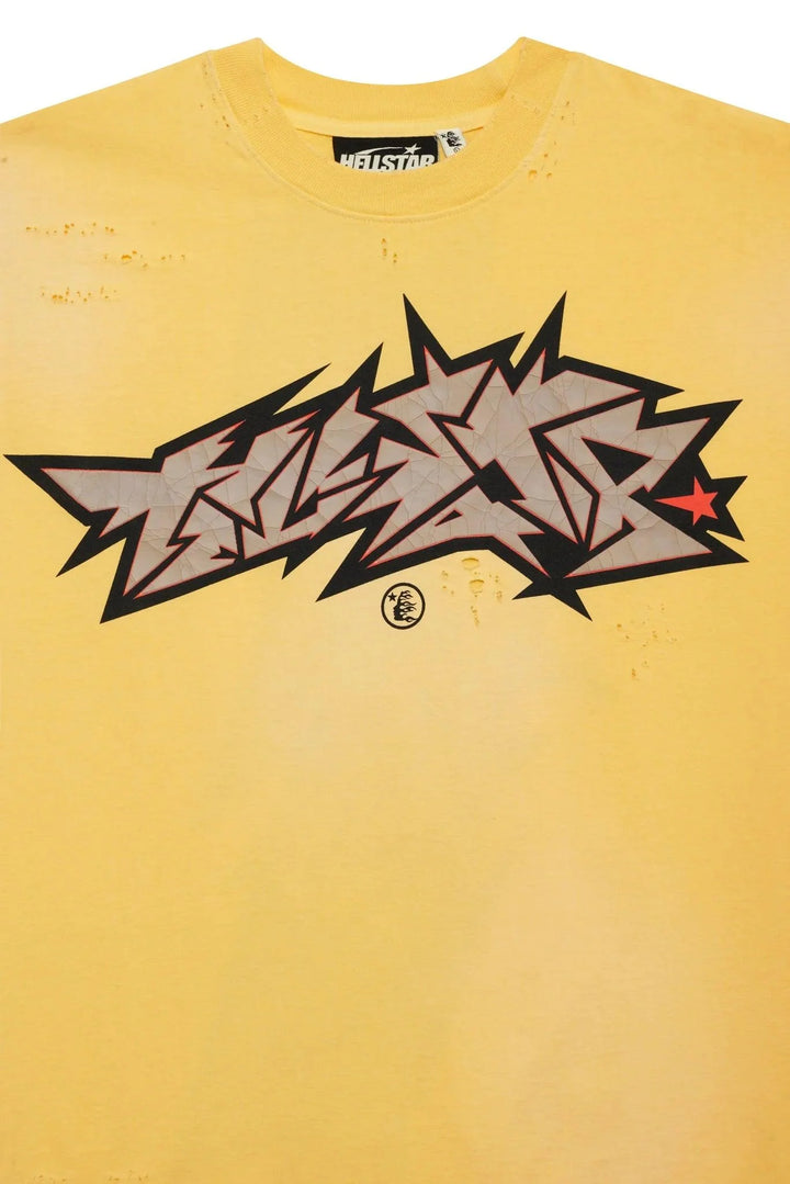 Hellstar Yellow Crack Print T-Shirt