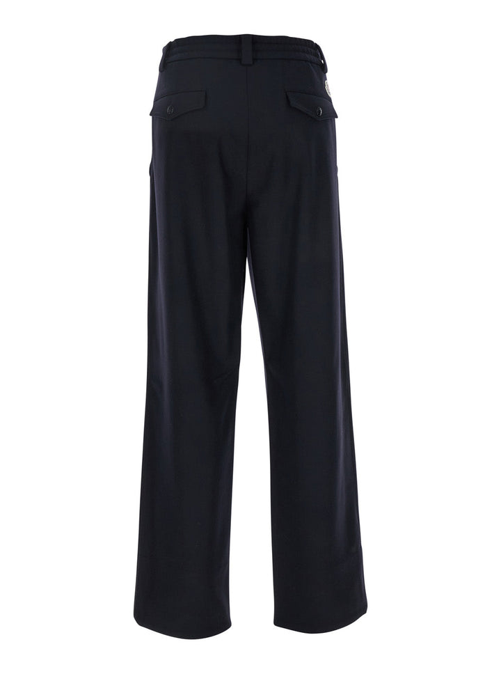 Moncler Men Blue Pants With Drawstring Elastic Waist And Logo Patch On The Rear In Wool Man