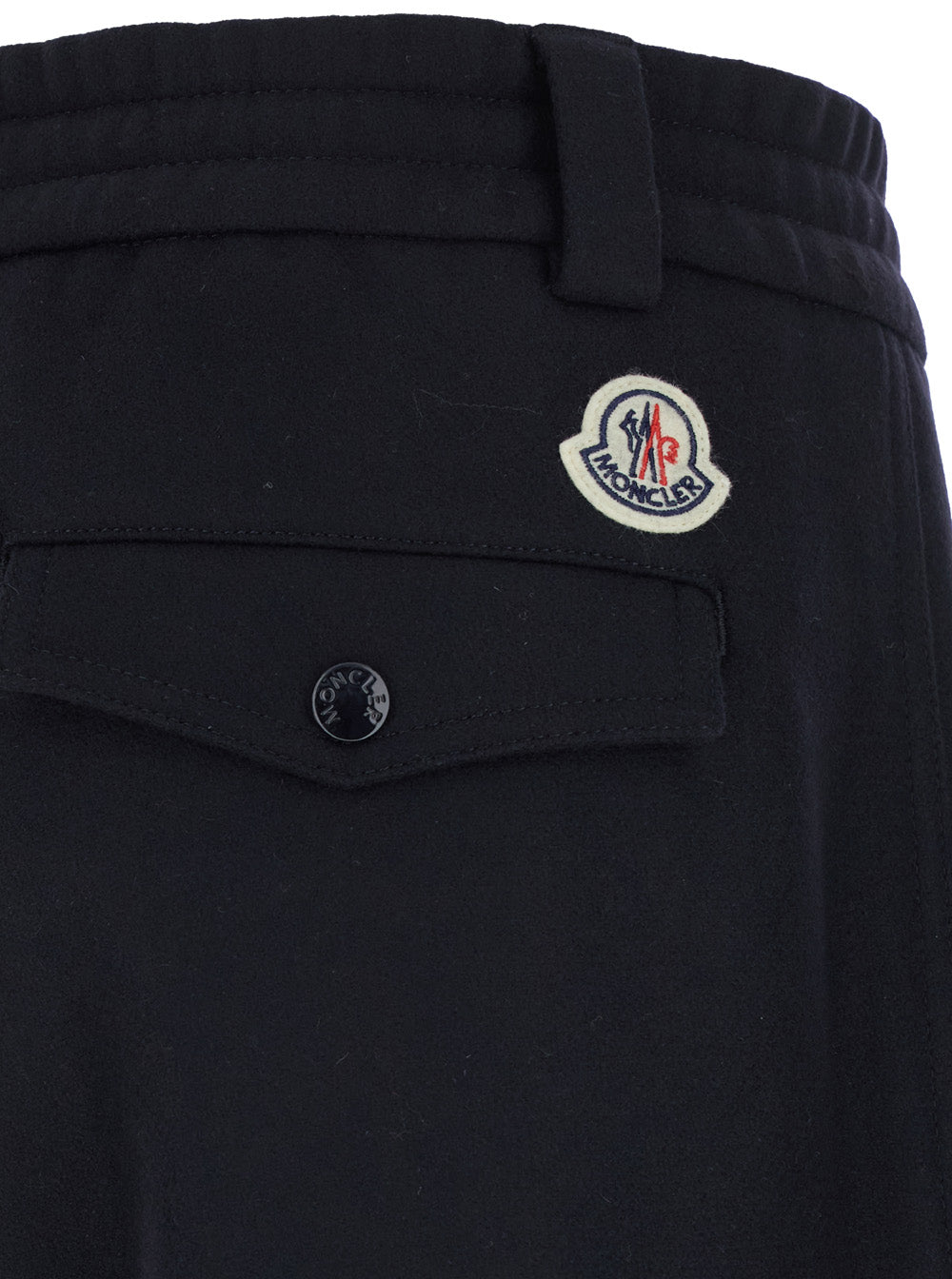 Moncler Men Blue Pants With Drawstring Elastic Waist And Logo Patch On The Rear In Wool Man