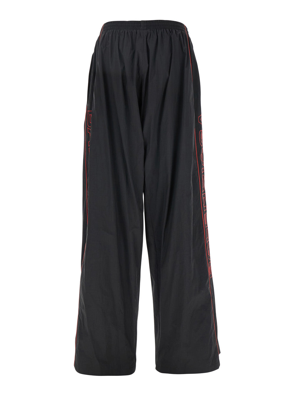 Balenciaga Men Black Pants With Elastic Drawstring And Side Band With Logo Lettering In Tech Fabric Man