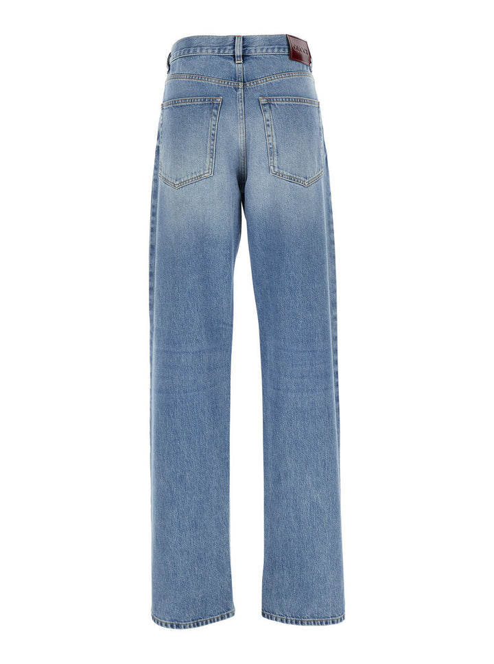 Gucci Women Blue Jeans With Belt Loops And Logo Patch On The Rear In Denim Woman