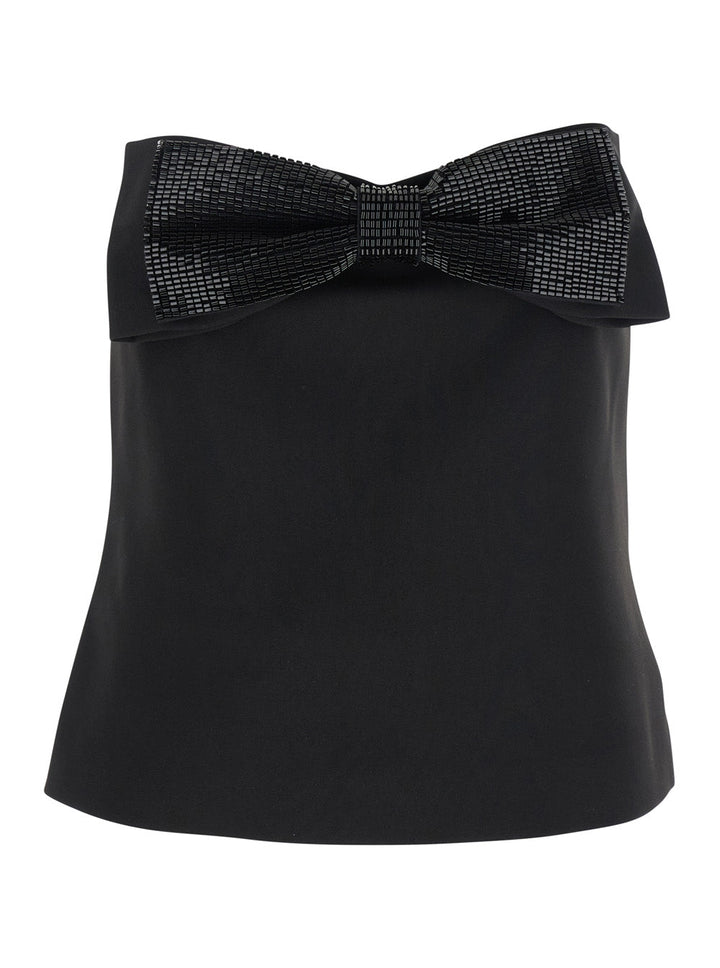 Self-Portrait Women Black Sleeveless Top With Bandeau Neckline In Tech Fabric Woman