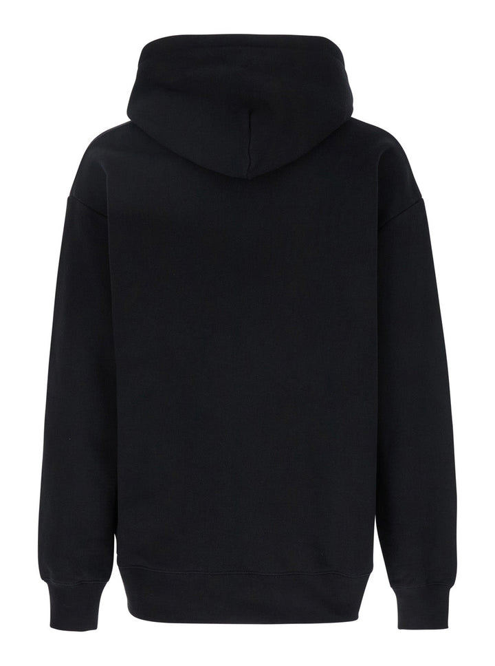 Valentino Men 'Chez' Black Hoodie With Drawstring Hood And Maxi Logo Print On The Front In Cotton Man