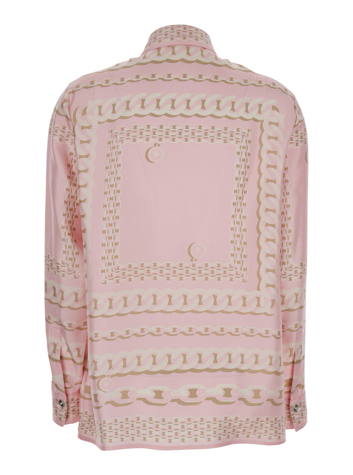 Versace Women Pink Shirt With Barocco Print In Silk Woman
