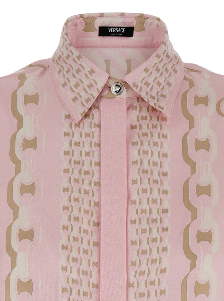 Versace Women Pink Shirt With Barocco Print In Silk Woman