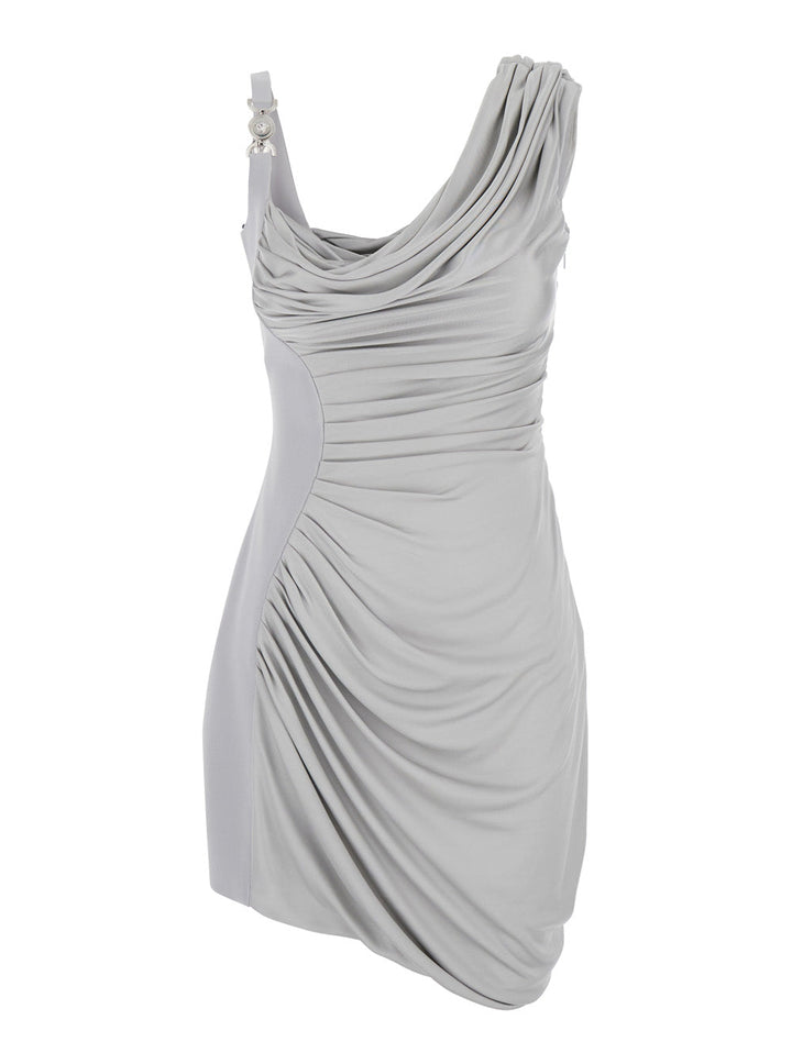 Versace Women Grey Draped Mini Dress With Medusa '95 Detail In Viscose Woman
