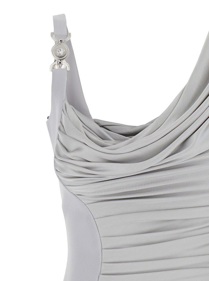 Versace Women Grey Draped Mini Dress With Medusa '95 Detail In Viscose Woman