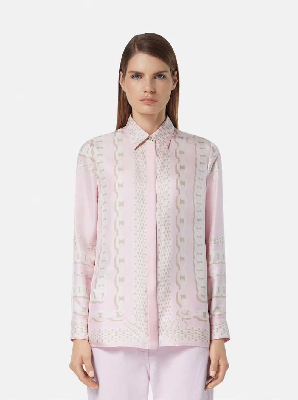 Versace Women Pink Shirt With Barocco Print In Silk Woman