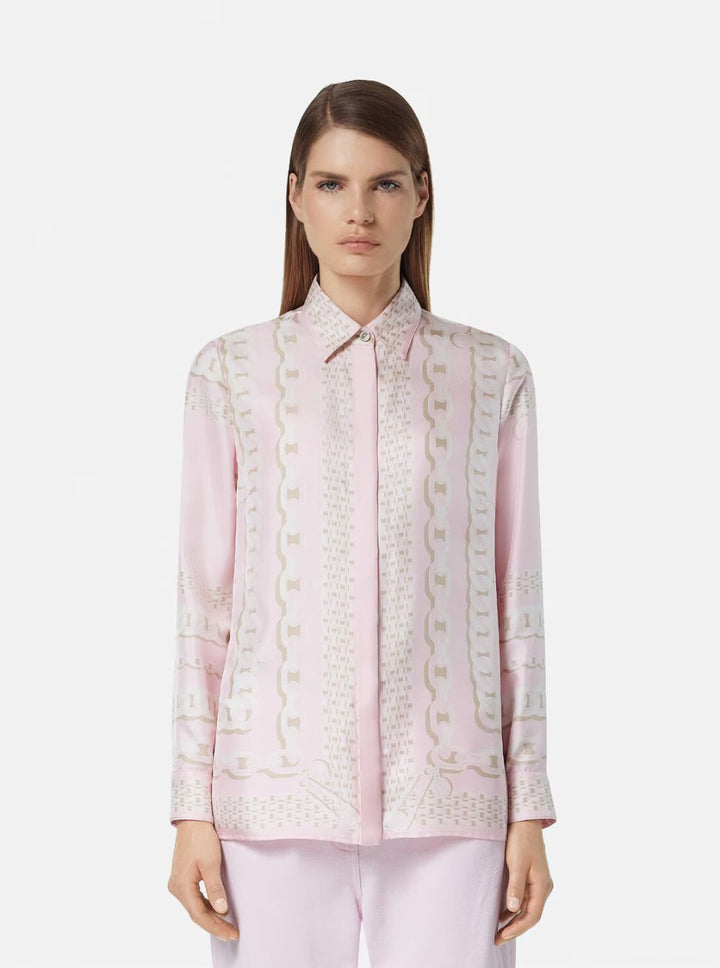 Versace Women Pink Shirt With Barocco Print In Silk Woman