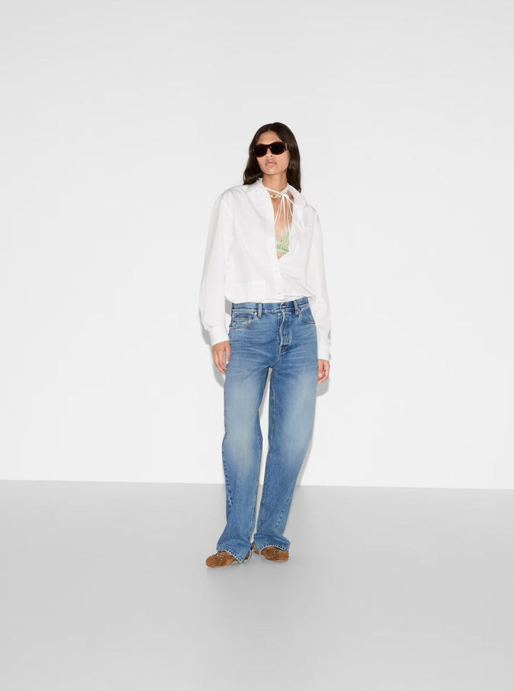 Gucci Women Blue Jeans With Belt Loops And Logo Patch On The Rear In Denim Woman