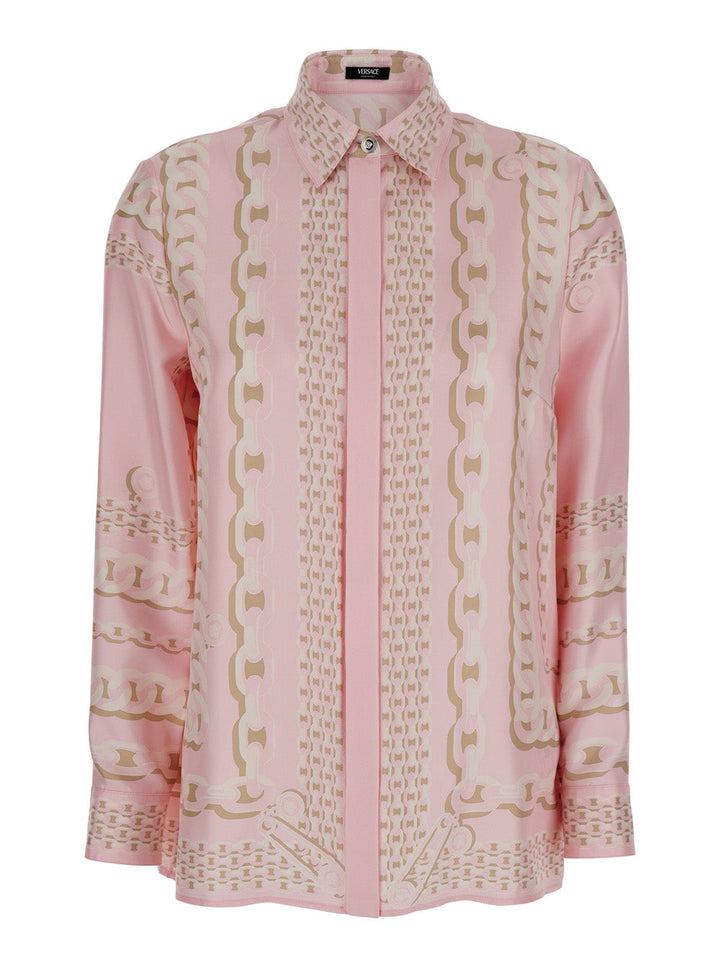 Versace Women Pink Shirt With Barocco Print In Silk Woman