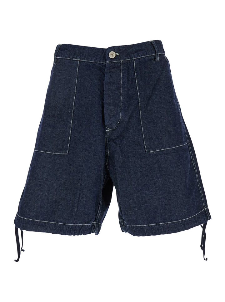 C.P. Company Men Dark Blue Shorts With Logo Patch On The Back In Denim Man