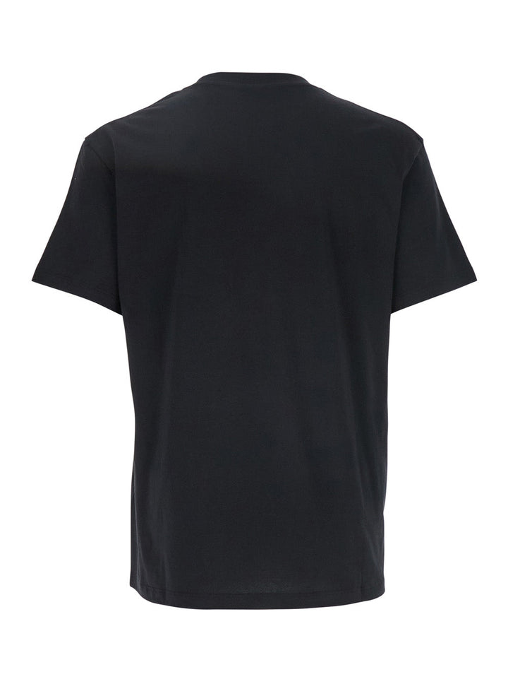 Valentino Men Black Crewneck T-Shirt With Logo Patch On The Front In Cotton Man
