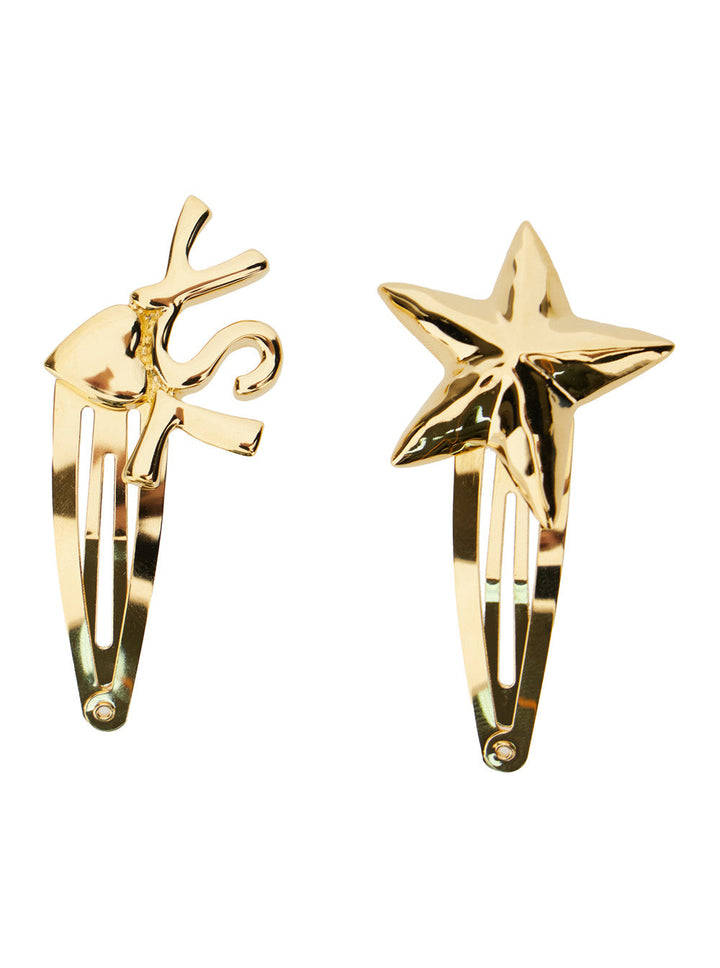 Saint Laurent Women Metallic Set Of Two Hair Clips With Cassandre Heart And Starfish In Metal Woman