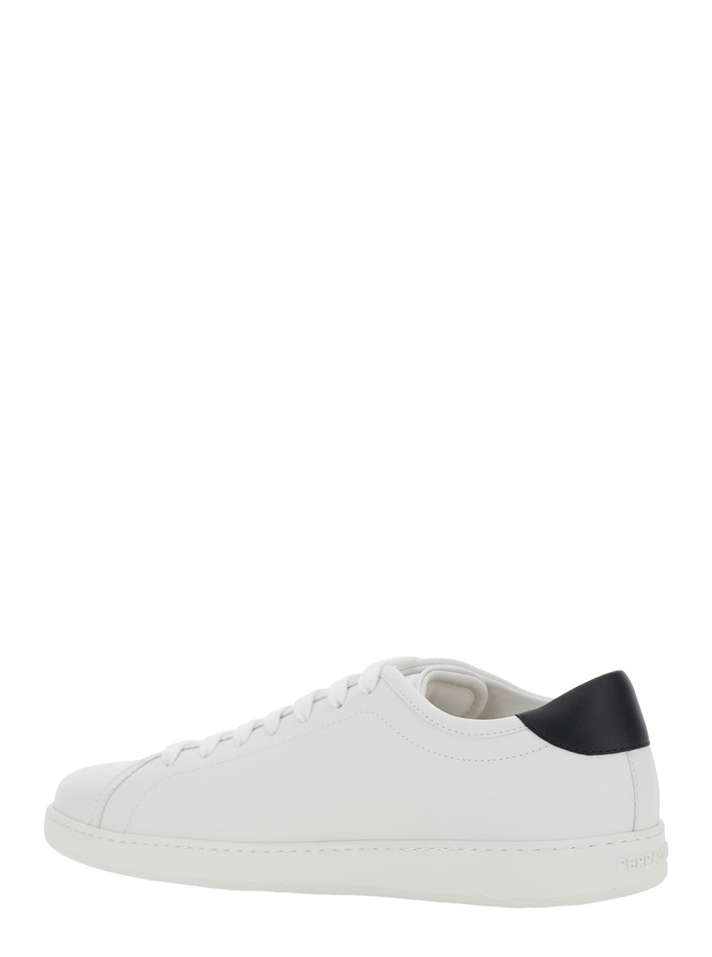 Ferragamo Men White Sneakers With Gancini Print On The Side And Contrasting Heel In Leather Man