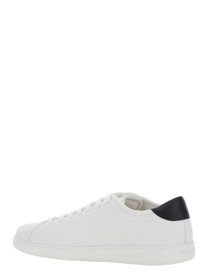 Ferragamo Men White Sneakers With Gancini Print On The Side And Contrasting Heel In Leather Man