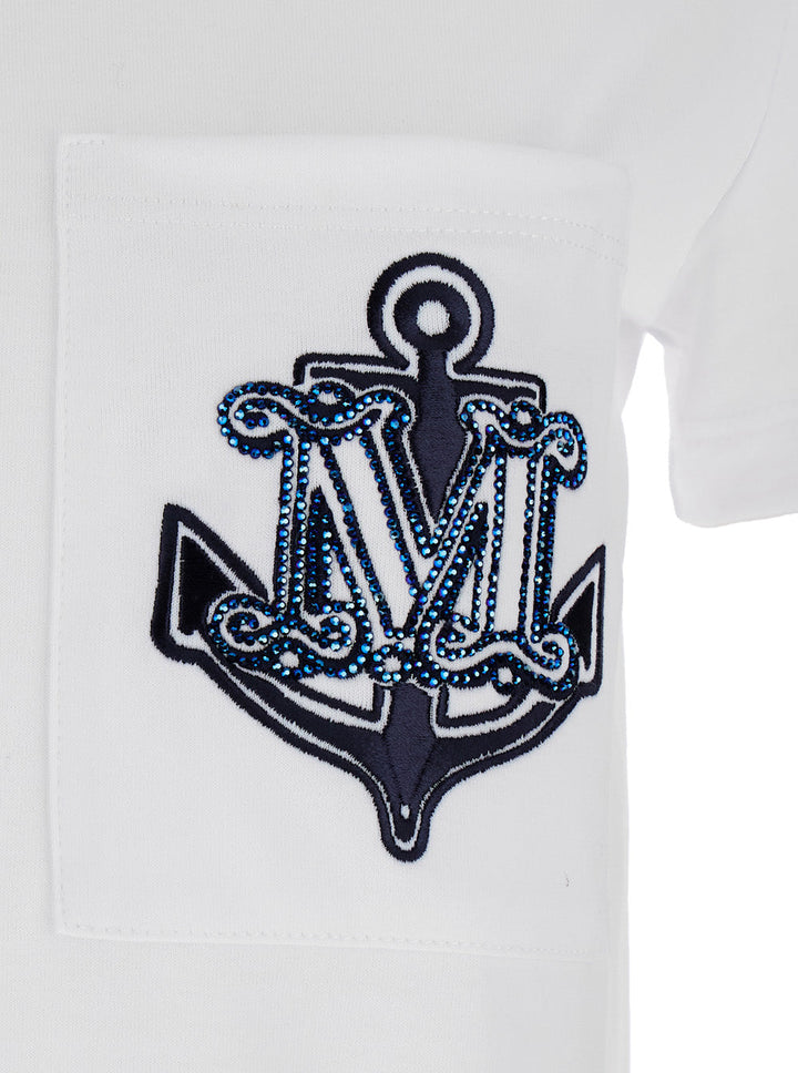 Max Mara Women White T-Shirt With Logo Printed On The Chest In Cotton Woman