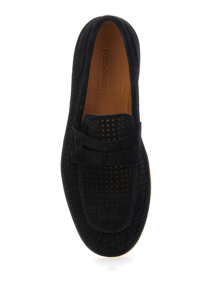 Dolce & Gabbana Men 'Florio' Black Loafers With Logo Detail On The Rear And Penny Slot In Suede Man