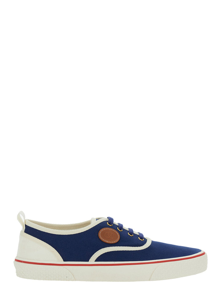 Valentino Garavani Men Blue Low Top Sneakers With Vlogo Patch On The Side In Cotton Man