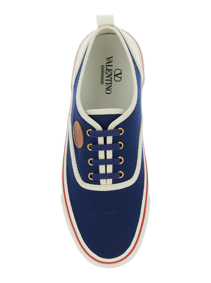 Valentino Garavani Men Blue Low Top Sneakers With Vlogo Patch On The Side In Cotton Man