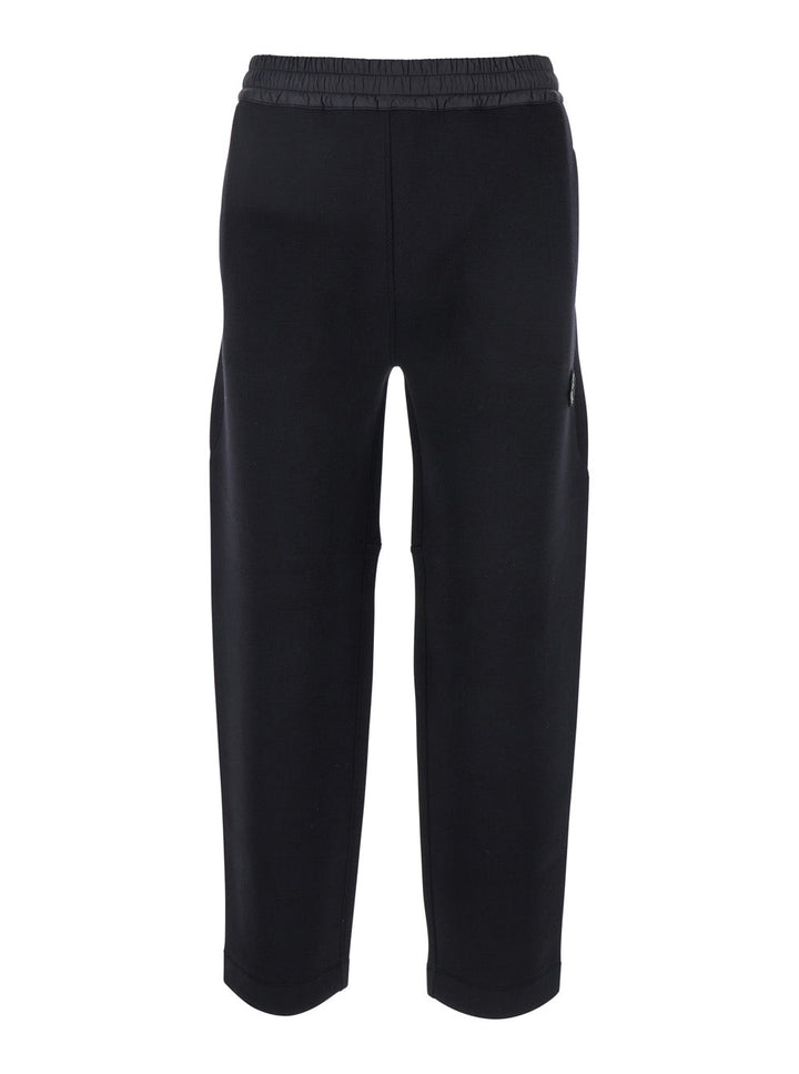 Moncler Men Black Pants With Insert Details And Logo Patch On The Front In Cotton And Tech Fabric Blend Man