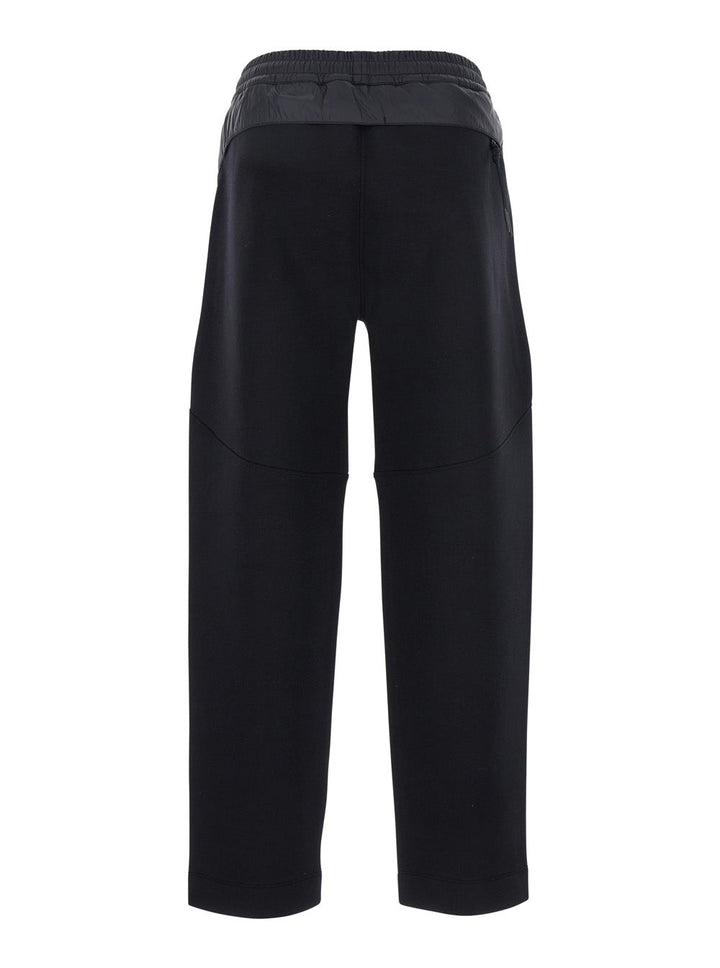 Moncler Men Black Pants With Insert Details And Logo Patch On The Front In Cotton And Tech Fabric Blend Man