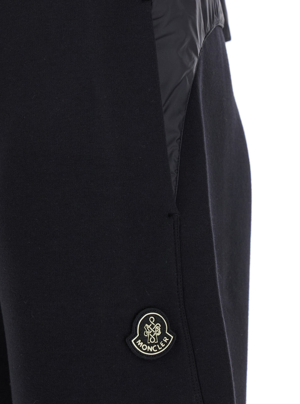 Moncler Men Black Pants With Insert Details And Logo Patch On The Front In Cotton And Tech Fabric Blend Man