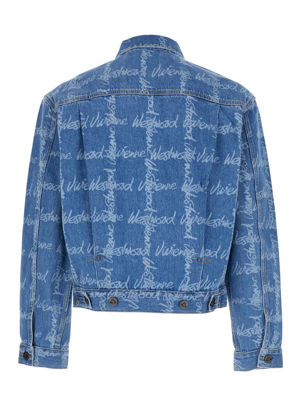 Vivienne Westwood Men 'Marlene' Blue Jacket With All-Over Printed Lettering Logo In Denim Man