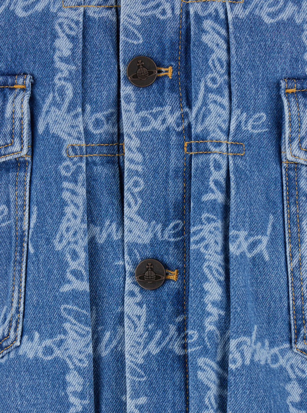 Vivienne Westwood Men 'Marlene' Blue Jacket With All-Over Printed Lettering Logo In Denim Man