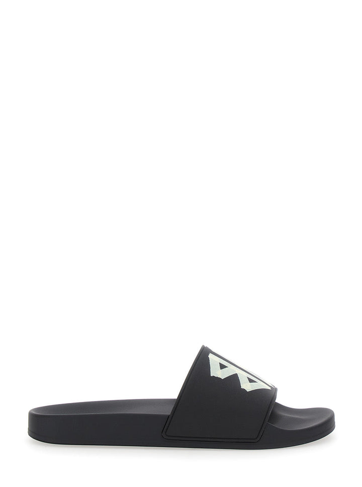 Balenciaga Men Black Sandals With Maxi Contrasting Logo In Tech Fabric Man