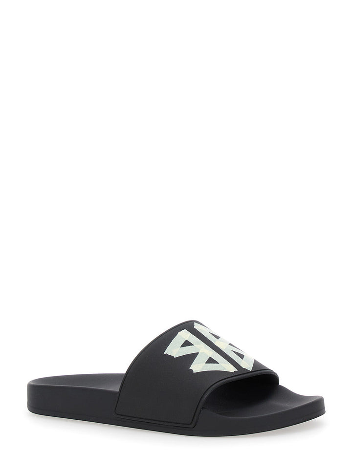 Balenciaga Men Black Sandals With Maxi Contrasting Logo In Tech Fabric Man