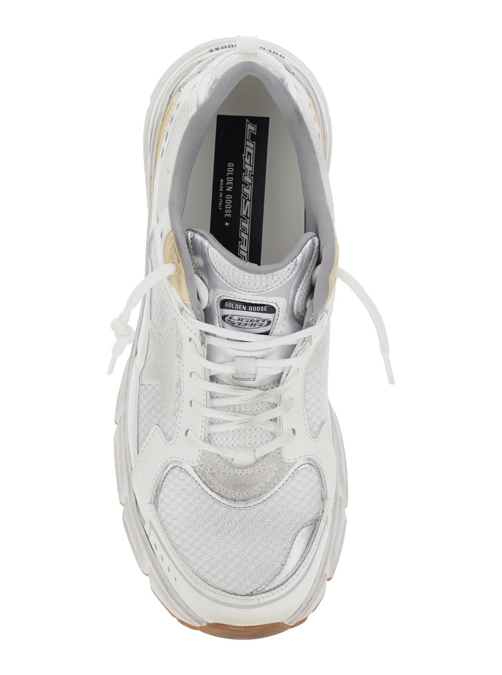 Golden Goose Men 'Lightstar' White Low Top Sneakers With Logo Patch On The Tongue And Logo Lettering On The Heel In Leather And Fabric Blend Man