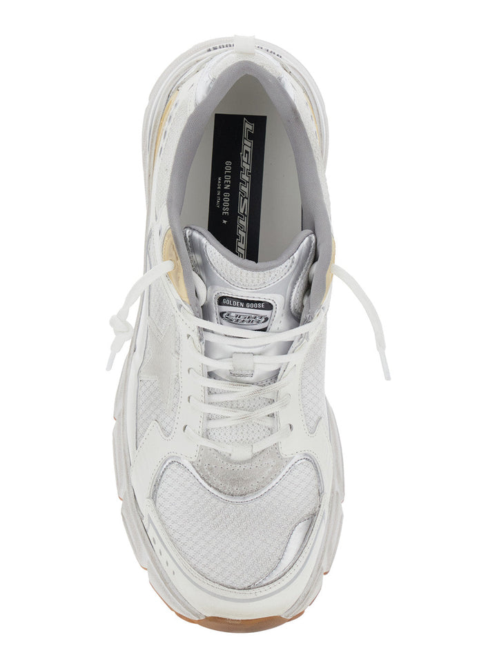 Golden Goose Men 'Lightstar' White Low Top Sneakers With Logo Patch On The Tongue And Logo Lettering On The Heel In Leather And Fabric Blend Man