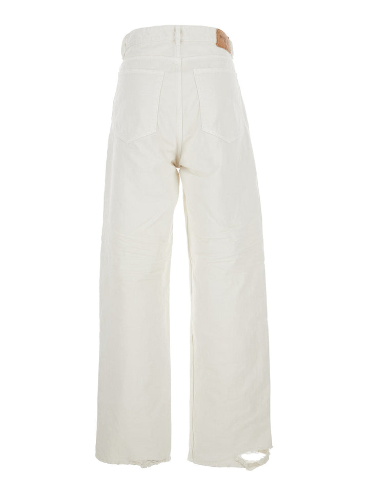 Balenciaga Women White Five Pocket Jeans With Ripped Hem In Cotton Woman