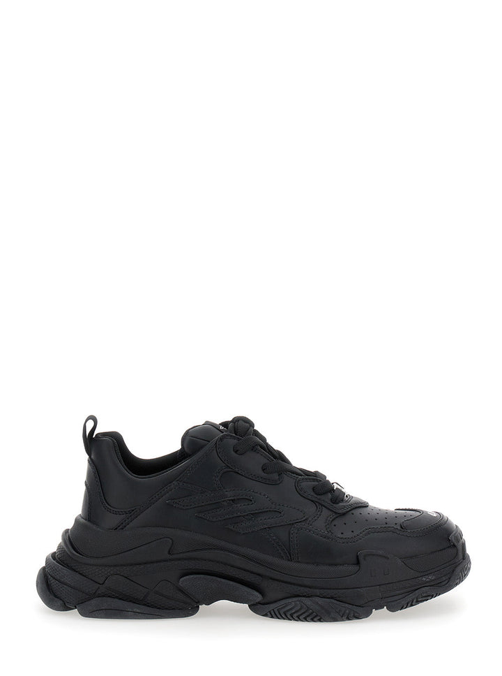 Balenciaga Men 'Triple S Sporty' Black Sneaker With 3B Logo Embroidered On The Side And Worn Effect In Tech Fabric Man