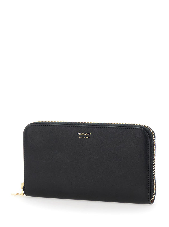 Ferragamo Women 'Continental' Black Wallet With Logo Lettering On The Front In Leather Woman