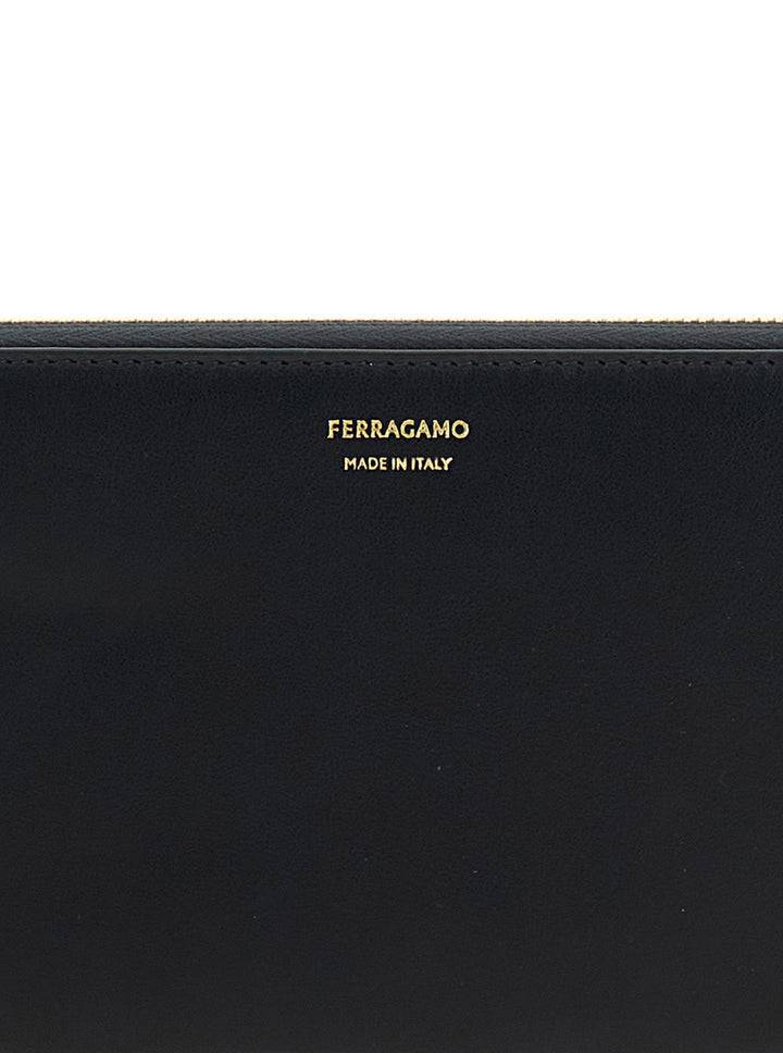 Ferragamo Women 'Continental' Black Wallet With Logo Lettering On The Front In Leather Woman