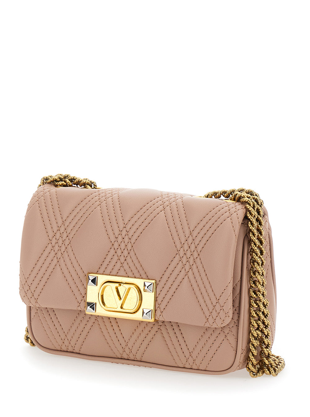 Valentino Garavani Women 'Quiltie 67' Pink Quilted Crossbody Bagwith Vlogo Plaque On The Front In Leather Woman