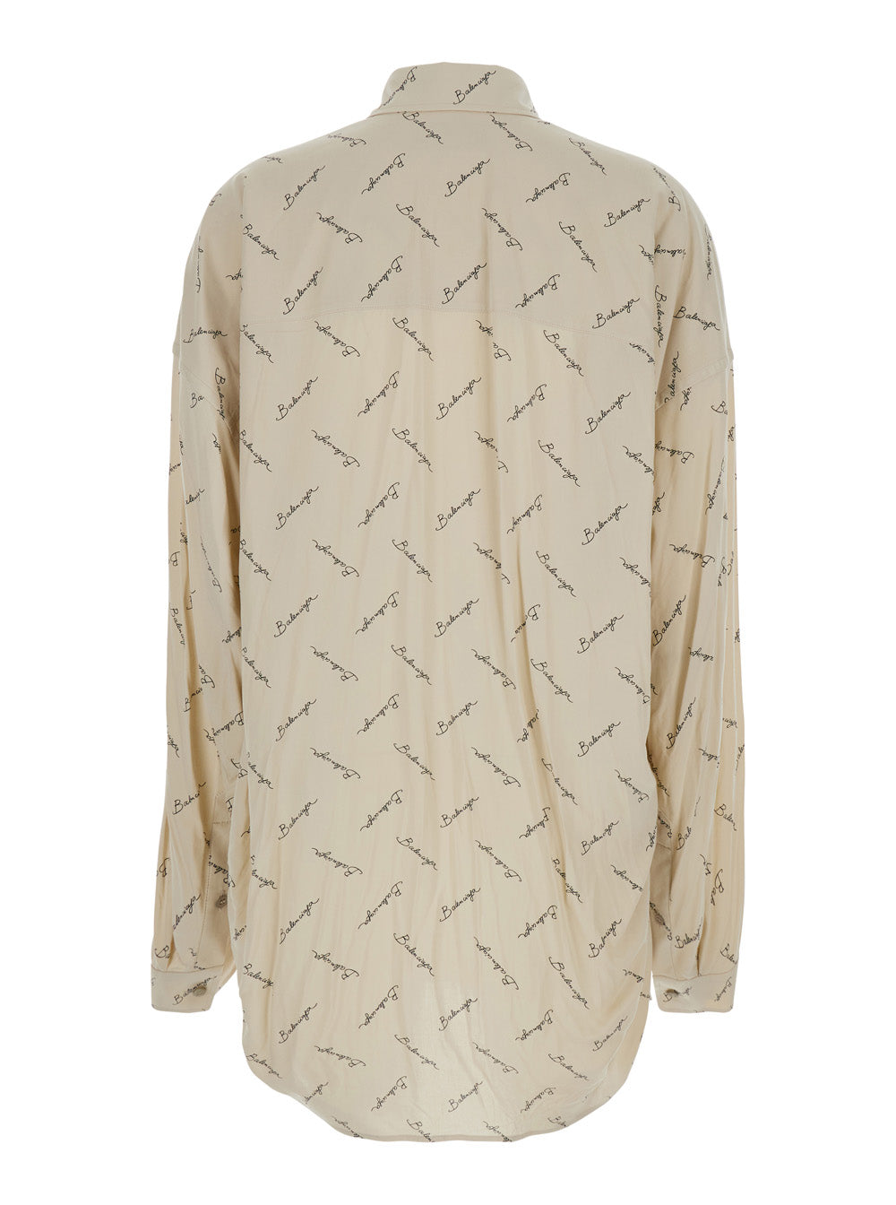 Balenciaga Women Beige Oversized Shirt With All-Over Printed Logo In Viscose Woman